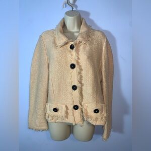 Willow Women's Cream cardigan Jacket 100% cotton fringe trim medium USA